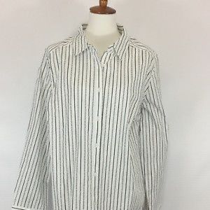 Button Down Shirt SZ 22W White with Black Strip